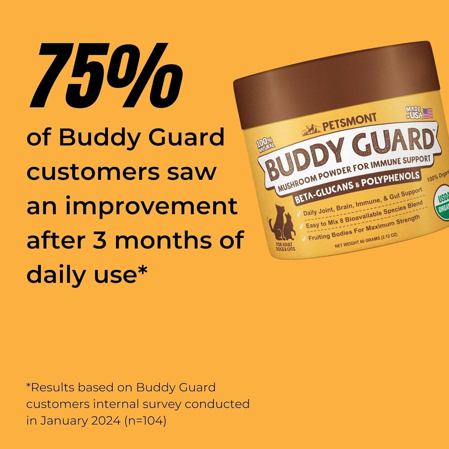 Petsmont Buddy Guard for Lumps and Bumps, Lipoma for Dogs & Cats, Patent Pending Organic 8 Mushroom Powder Blend Natural Dog Probiotic & Immune Support Chaga, Reishi, Lion's Mane, Turkey Tail Mushroom