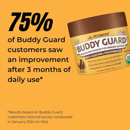Petsmont Buddy Guard for Lumps and Bumps, Lipoma for Dogs & Cats, Patent Pending Organic 8 Mushroom Powder Blend Natural Dog Probiotic & Immune Support Chaga, Reishi, Lion's Mane, Turkey Tail Mushroom